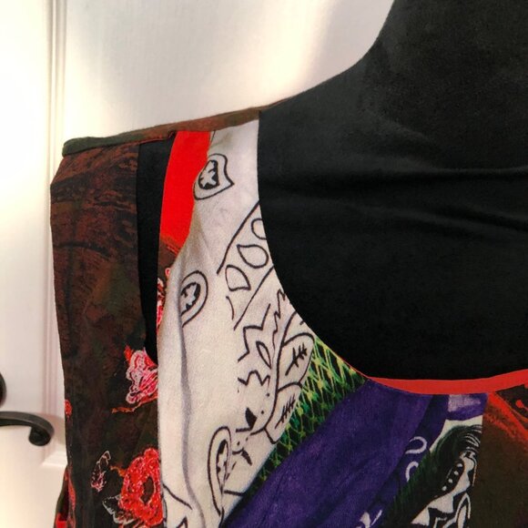 Desigual Womens Vest Nagar Dress 44 Red Orange Black Patterned Sleeveless NWT - Picture 6 of 10